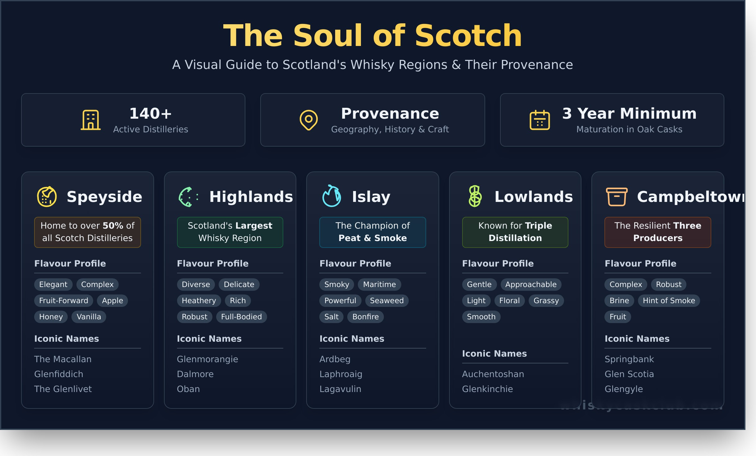 A Connoisseur’s Guide to Scotch Distilleries: The Heart of Whisky’s Legacy - Infographic