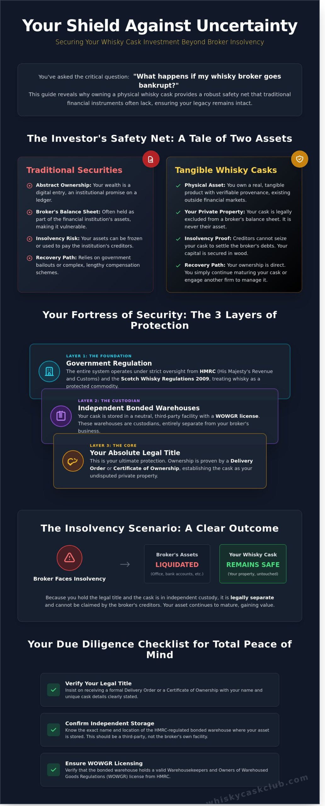 What Happens if My Whisky Broker Goes Bankrupt? A Guide to Asset Security - Infographic